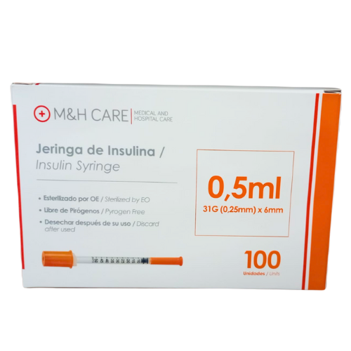 Jeringas de insulina 0.5 ml marca m&h care